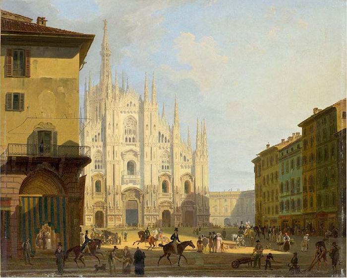 Giovanni Migliara Veduta di piazza del Duomo in Milano Sweden oil painting art
